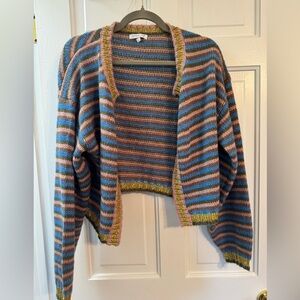 Jessie Liu Wool Alpaca Striped Cardigan Size M Cropped Open Front Cozy Knit